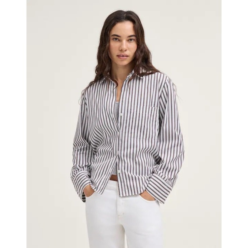 Madewell Shrunken Button Down Shirt black White Striped Cotton Size M